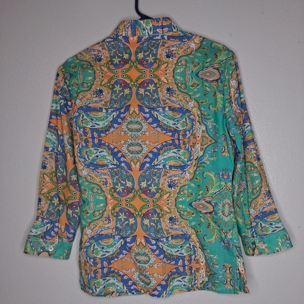 Tizzie Long Sleeve Button Up Blouse Preppy Paisley Bright Colorful Cotton Size S - Picture 13 of 16